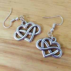 Silver Toned Infinity Heart Dangle Earrings